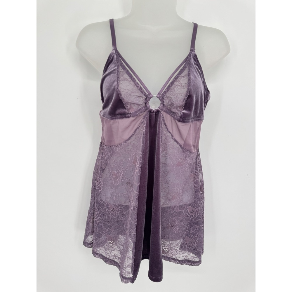 Mentionables Velvet Lace Chemise Women L  Sheer Babydoll Lounge Whimsy Fairy